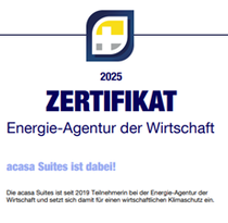 Zertifikat 2025 Energie-Agentur der Wirtschaft - Acasa Suites Hotel in Oerlikon ist dabei